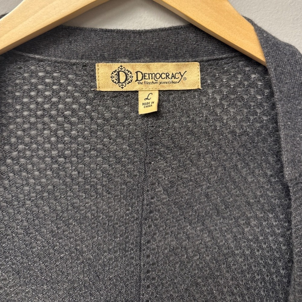 Democracy Angora Open-Front Knit Cardigan Womens Large Charcoal Cozy Minimalist - Picture 3 of 7